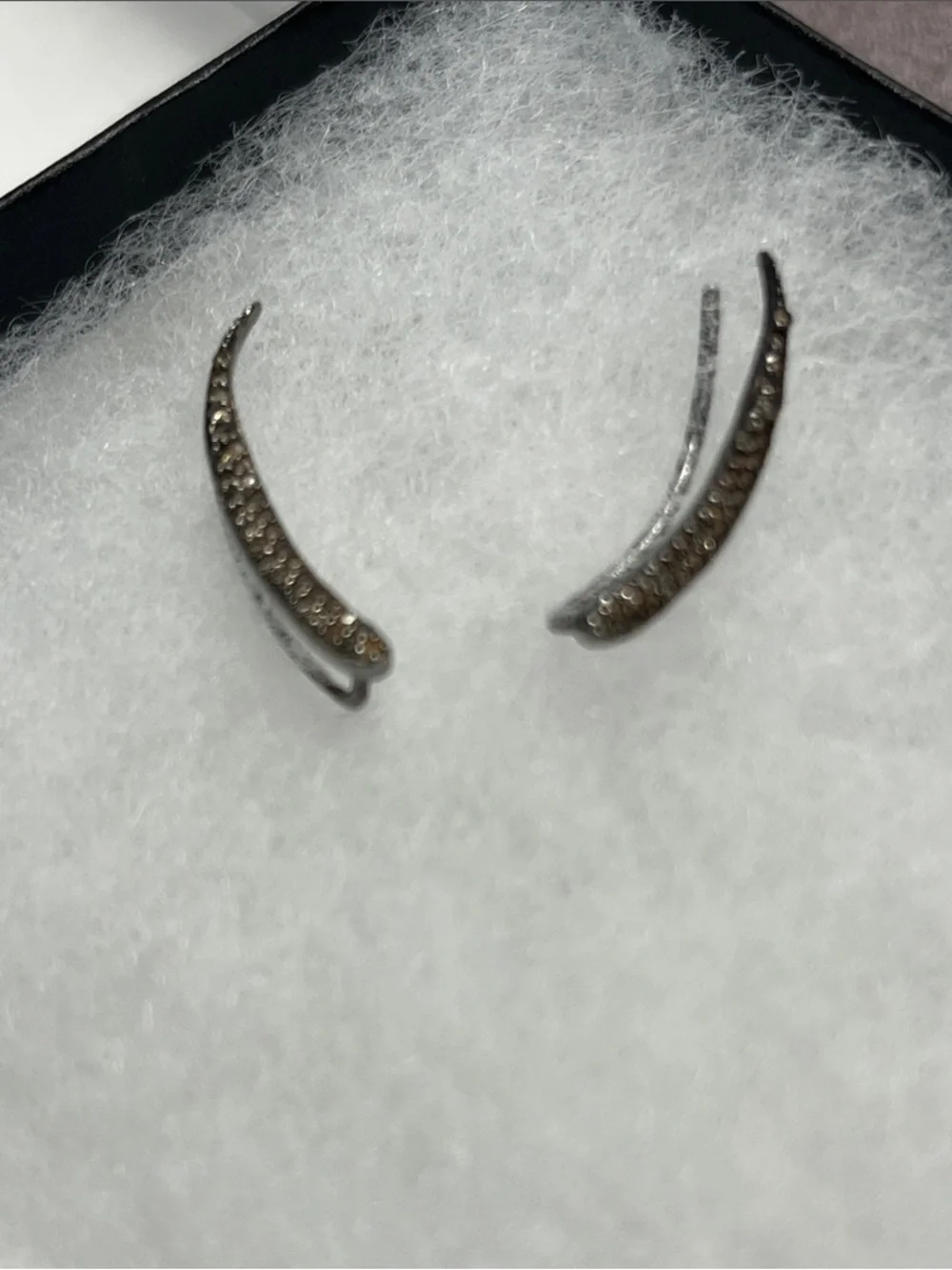Delicate Curved Pave Ear Climbers - Silver Tone with Champagne Stones